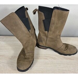 Sorel Emelie II Chelsea Boots Waterproof Brown Leather Women's US 8 EU 39